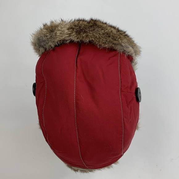 Mad Bomber Rabbit fur Nylon winter hat Red Brown Adjustable strap Linef Sz Small - Picture 7 of 12